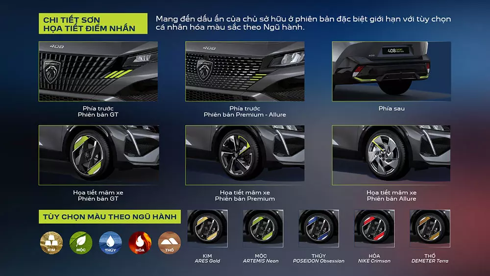 Khách hàng được lựa chọn màu sắc điểm nhấn cho chiếc Peugeot 408 Sport Edition của mình